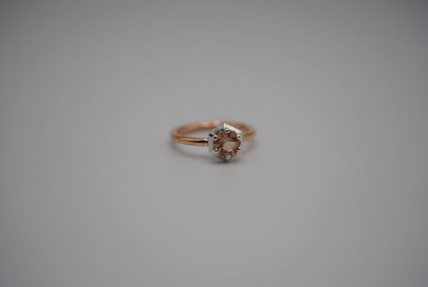 Oregon Sunstone Ring : Hexagon Cut, Rose Gold Fill Band, Silver Prong Setting