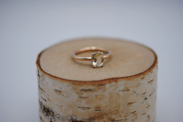 Oregon Sunstone Ring: Oval Cut, Yellow Gold Fill, White Gold Setting