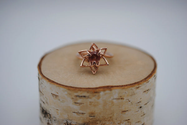 Oregon Sunstone Ring: Round Cut, Sunflower, Rose Gold Fill