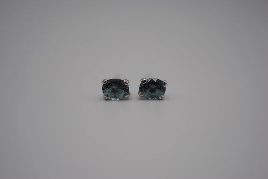 Post Earrings: Sapphires, Oval Cut, White Gold