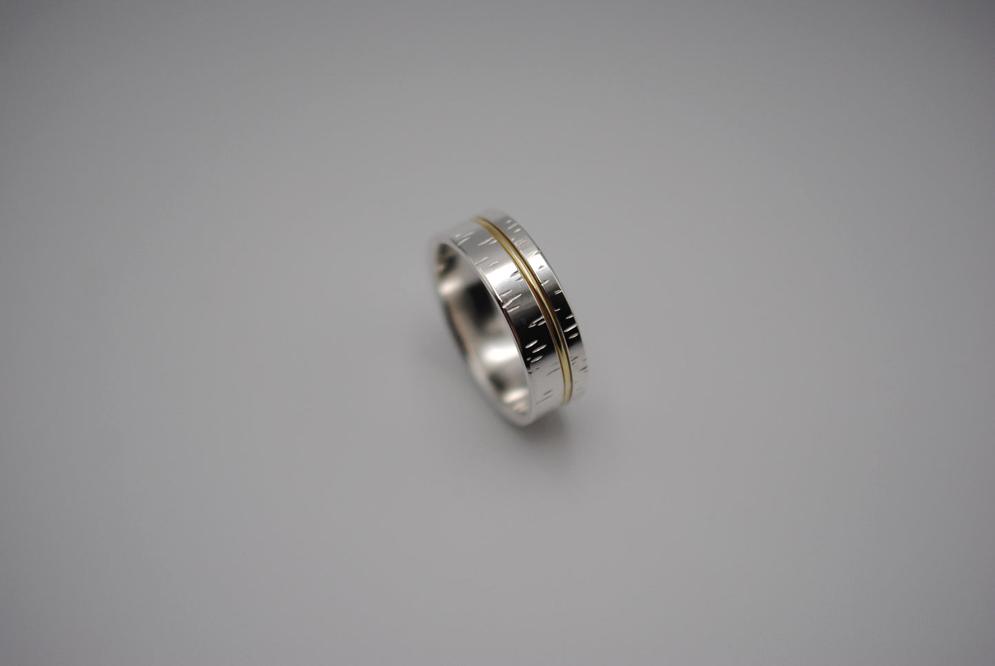 Ring Band: Birch Texture, Yellow Gold Inlay, 7mm Width