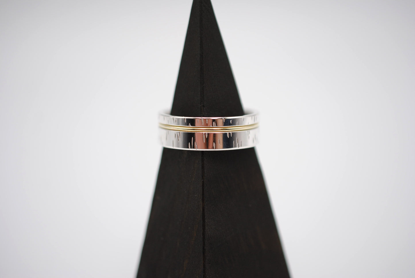 Ring Band: Birch Texture, Yellow Gold Inlay, 7mm Width