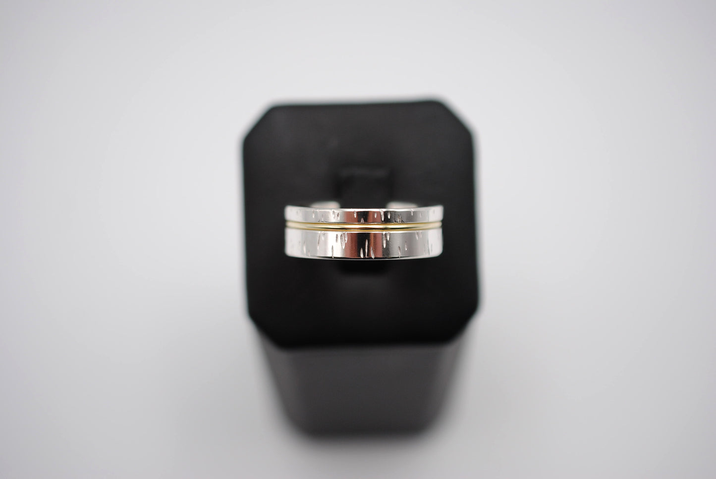 Ring Band: Birch Texture, Yellow Gold Inlay, 7mm Width