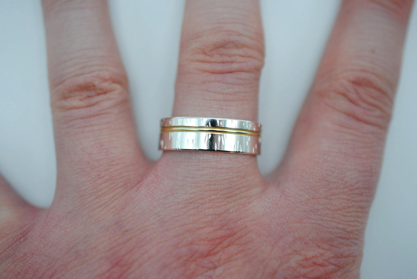 Ring Band: Birch Texture, Yellow Gold Inlay, 7mm Width