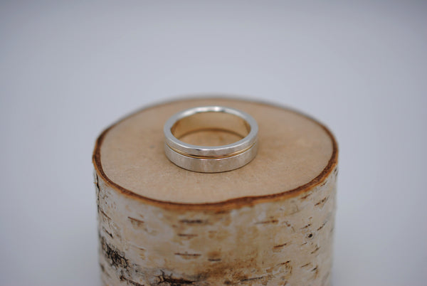 Ring Band: Gold Inlay, Silver, Hammered and Brushed Textured