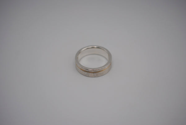 Ring Band: Gold Inlay, Silver, Hammered and Brushed Textured