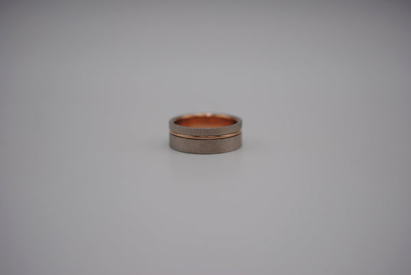 Ring Band: Palladium White Gold, Rose Gold Inlay, Stardust Texture, 7.5mm Wide