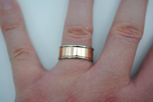 Ring Band: Rose Gold, Palladium White Gold Banding, High Polished Texture, 8mm Width