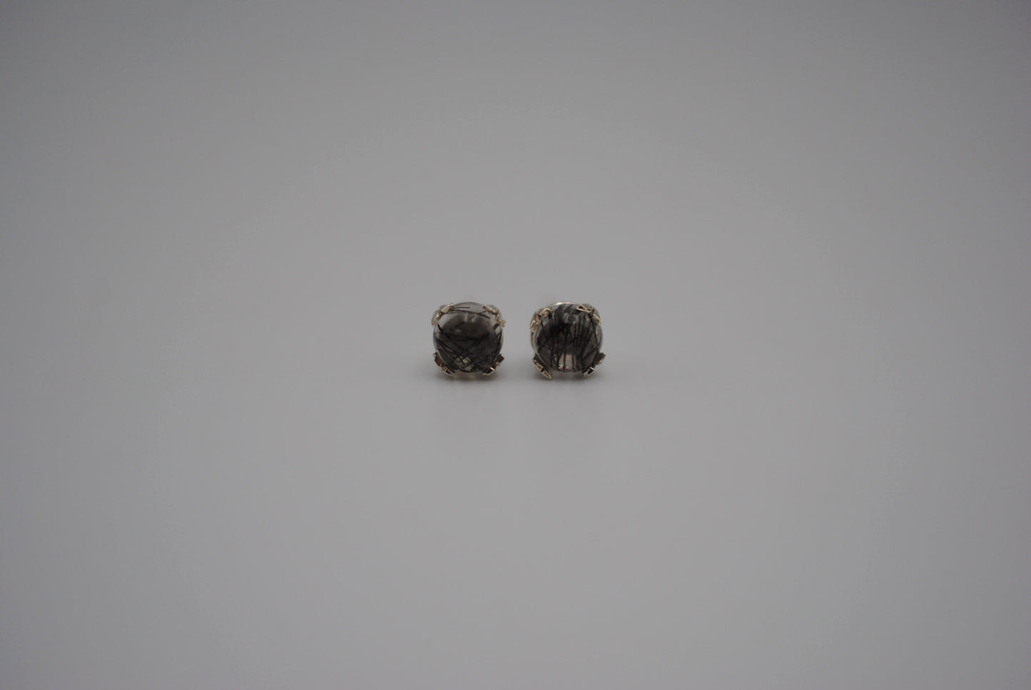 Rutilated Quartz Post Earrings: Round Cut, Silver, Double Prong Setting