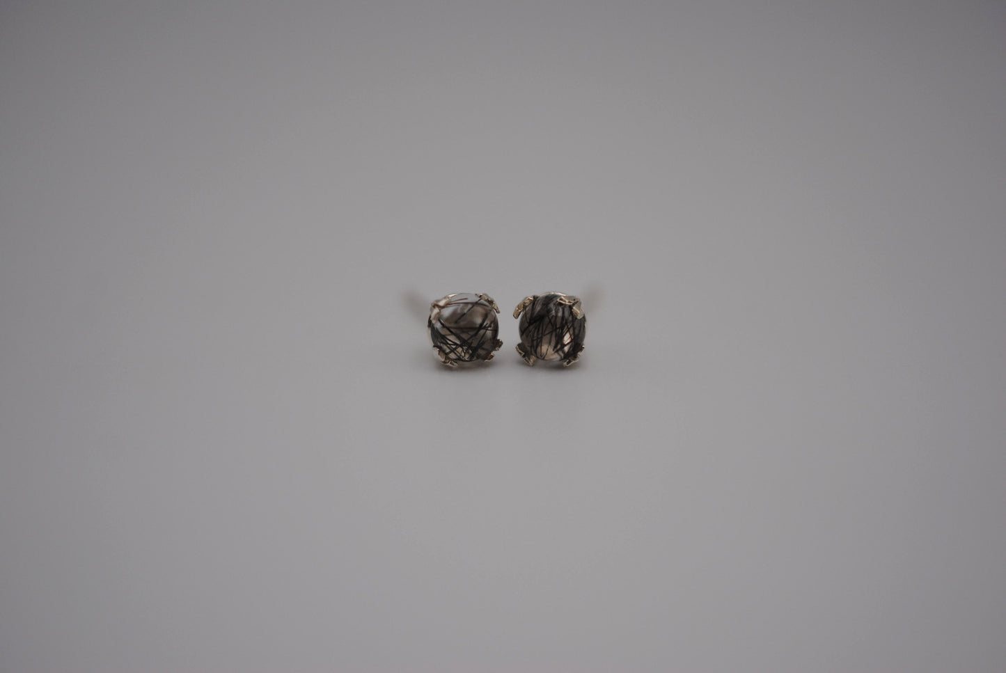 Rutilated Quartz Post Earrings: Round Cut, Silver, Double Prong Setting