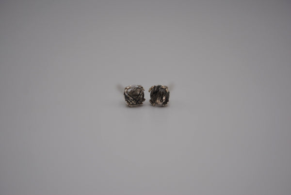 Rutilated Quartz Post Earrings: Round Cut, Silver, Double Prong Setting
