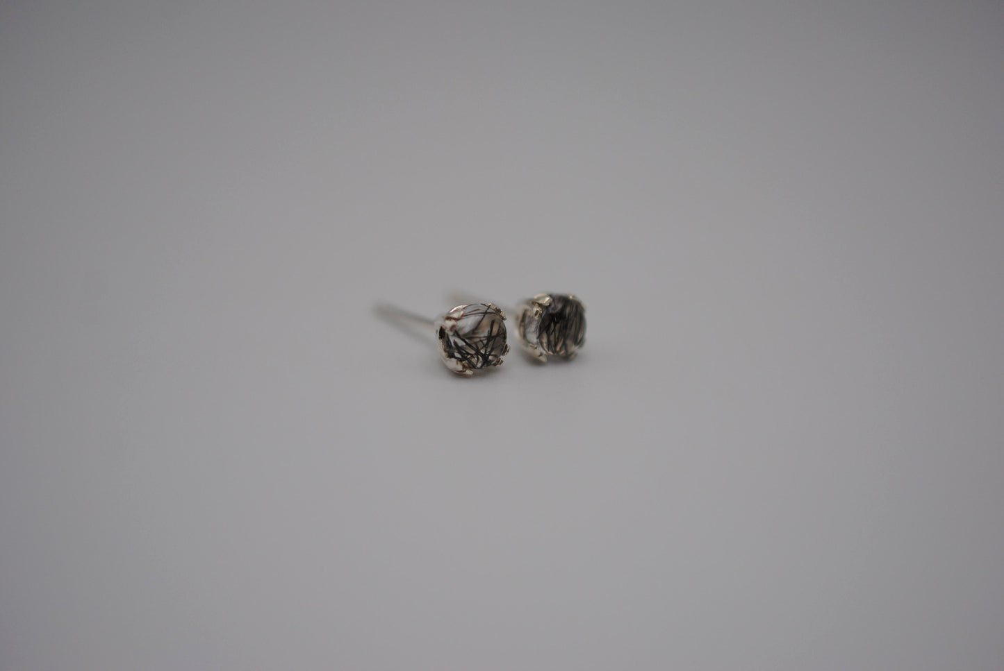 Rutilated Quartz Post Earrings: Round Cut, Silver, Double Prong Setting