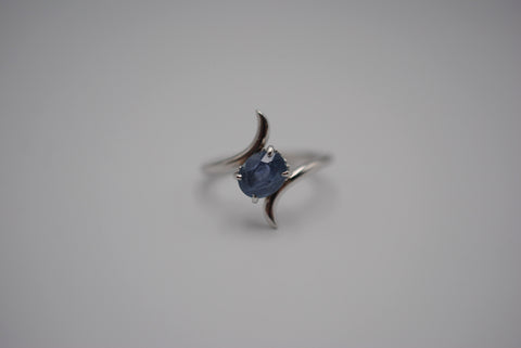 Sapphire Ring: Oval Cut, White Gold, Bypass Band