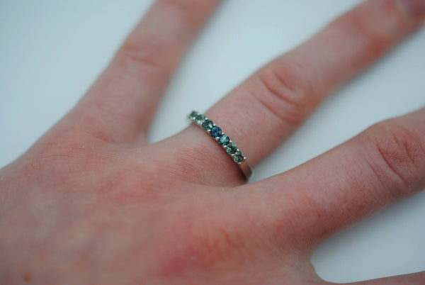 Sapphire Ring: Round Cut, Ombre, White Gold