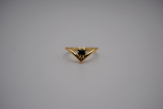 Sapphire Ring: Trillion Cut, Chevron, Yellow Gold Fill