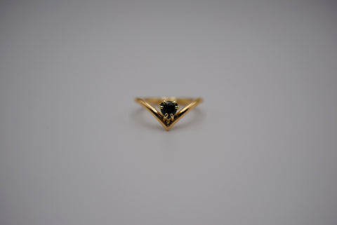 Sapphire Ring: Trillion Cut, Chevron, Yellow Gold Fill
