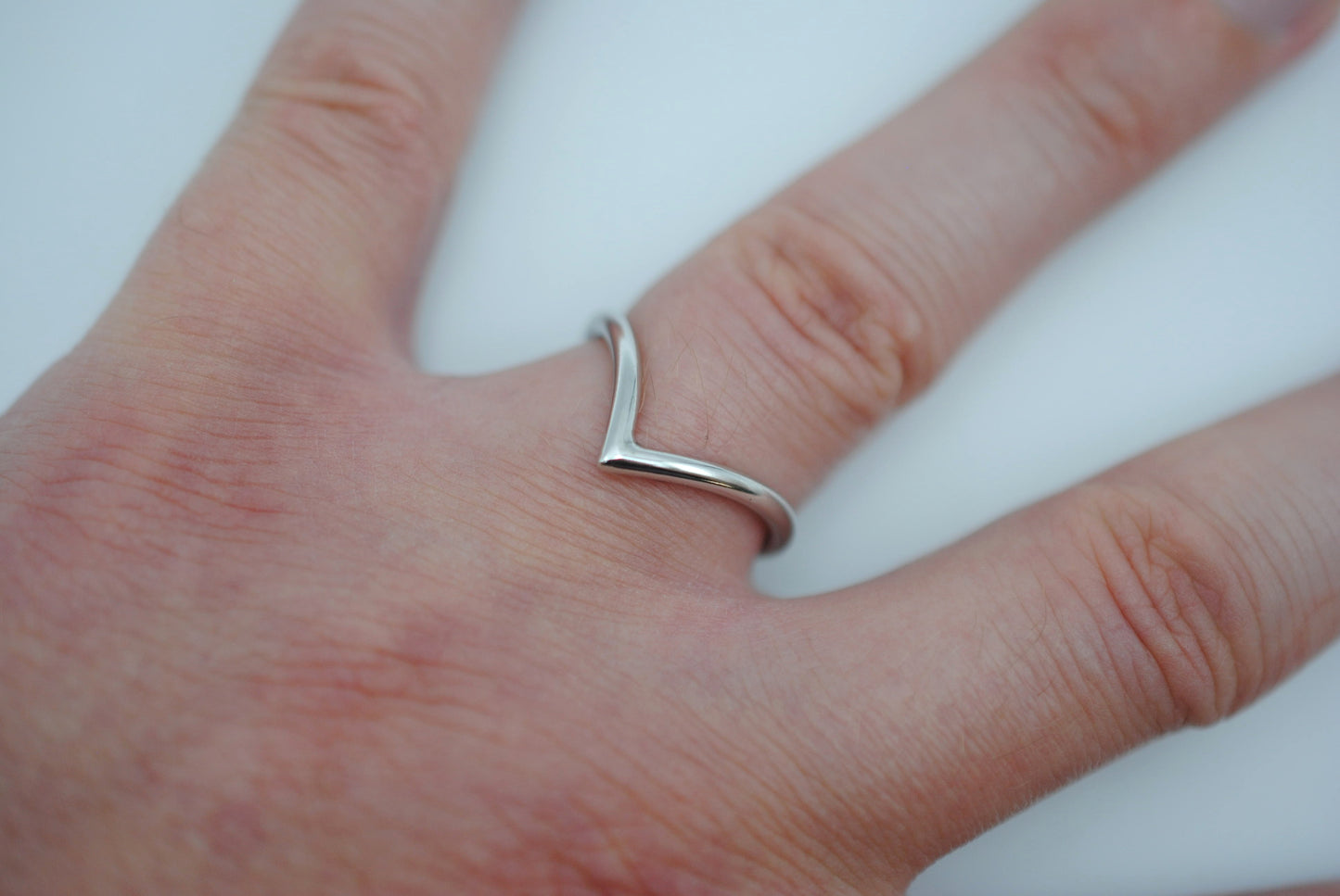 Stacker Ring: Chevron, Rhodium Finish