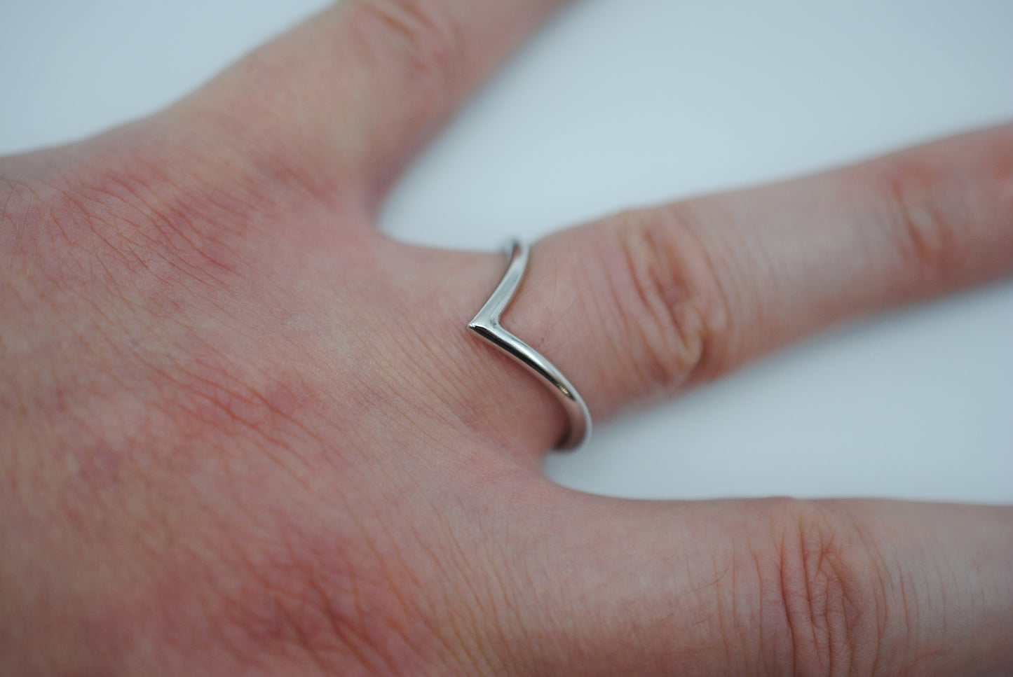 Stacker Ring: Chevron, Rhodium Finish