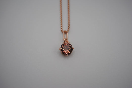 Tourmaline Necklace: Round Cut, Rose Gold Prong Setting, Rose Gold Fill Rounded Box Chain