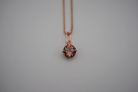 Tourmaline Necklace: Round Cut, Rose Gold Prong Setting, Rose Gold Fill Rounded Box Chain