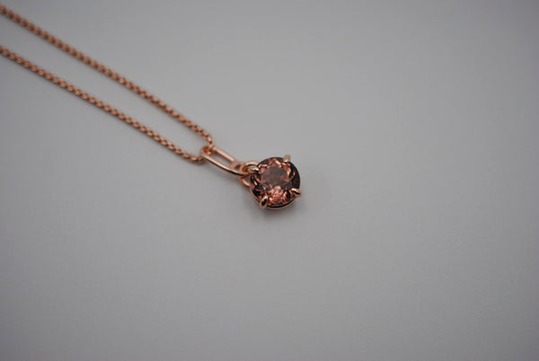 Tourmaline Necklace: Round Cut, Rose Gold Prong Setting, Rose Gold Fill Rounded Box Chain