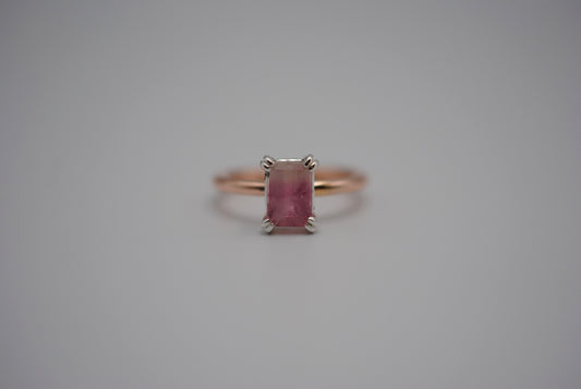 Tourmaline Ring: Emerald Cut, Rose Gold Fill Band, Silver Double Prong Setting
