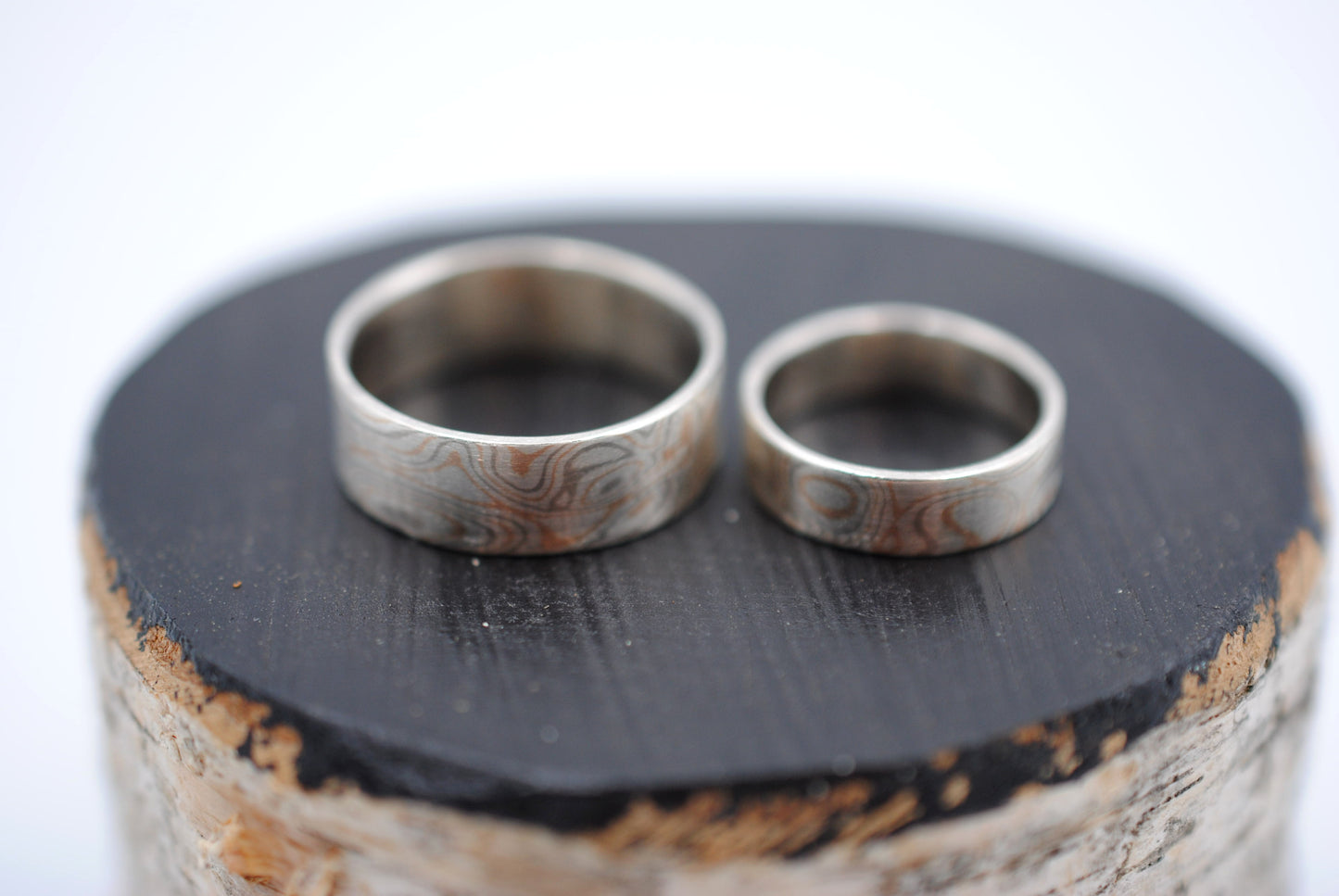 Three Tone Gold Mokume Gane His and Her Band