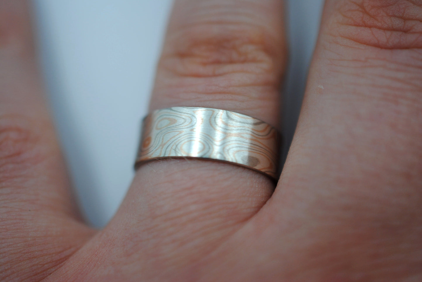 Three Tone Gold Mokume Gane His and Her Band