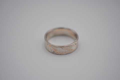 Mokume Gane Ring Band: Rose Gold, White Gold, and Silver, Thin Width