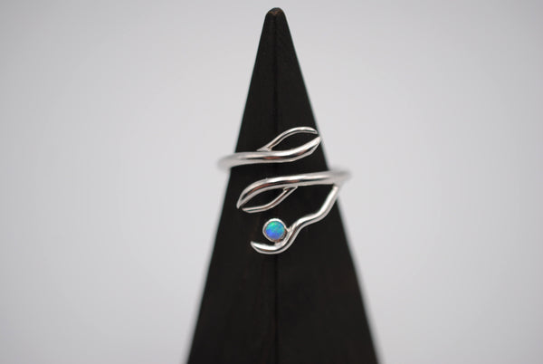 Branching Rhodium Roots Ring with an Opal