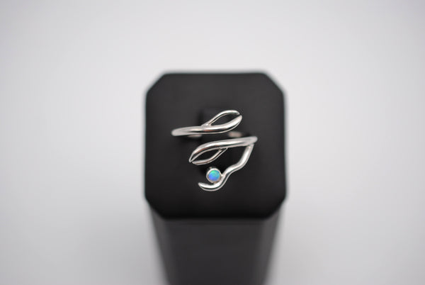 Branching Rhodium Roots Ring with an Opal