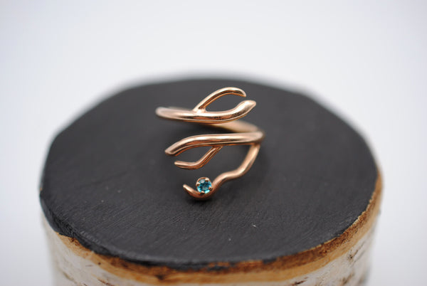 Branching Rose Gold Roots Ring with a Pariaba Topaz Gemstone