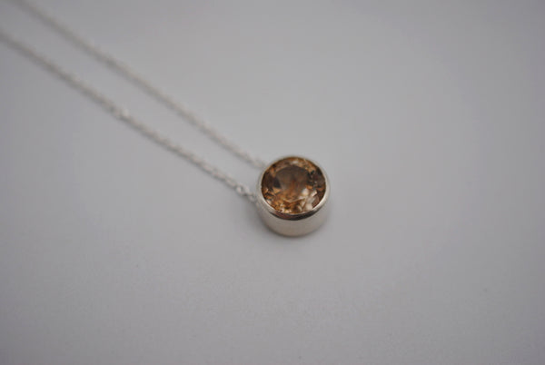 Copper Rutilated Quartz in Silver Bezel Pendant Necklace on Cable Chain