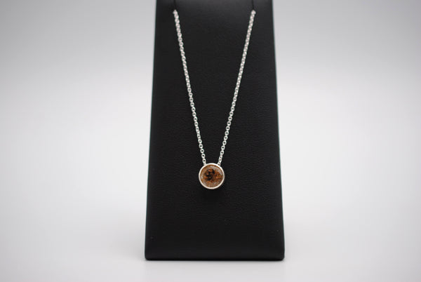 Copper Rutilated Quartz in Silver Bezel Pendant Necklace on Cable Chain