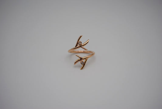 Diamond Ring: Uncut, Outward Branch, Rose Gold