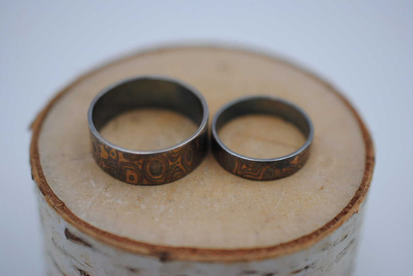 Four Tone Gold Patina Mokume Gane Wedding Set