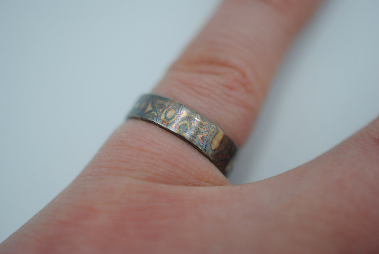 Four Tone Gold Patina Mokume Gane Wedding Set
