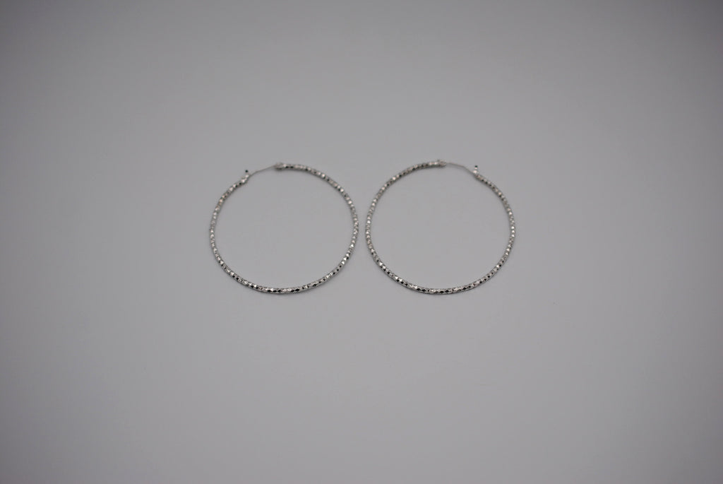 Hoop Earrings: Sparkle Texture, Rhodium Finish, Large