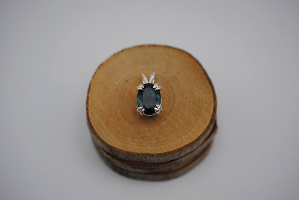 Indicolite Tourmaline Necklace: Oval Cut, Silver Basket Setting, Wheat Chain