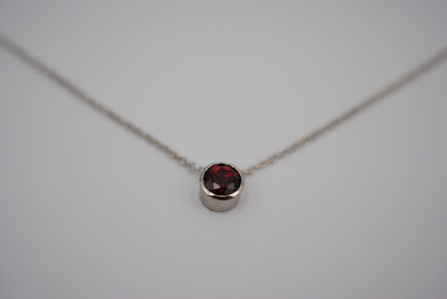 Garnet Bezel Setting Silver Pendant Necklace