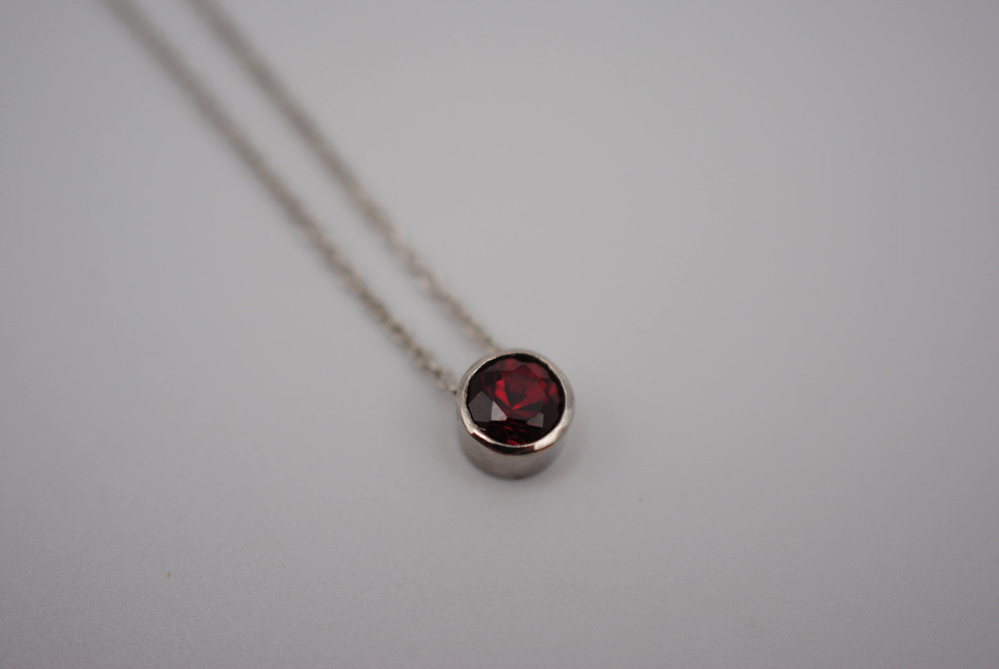 Garnet Bezel Setting Silver Pendant Necklace