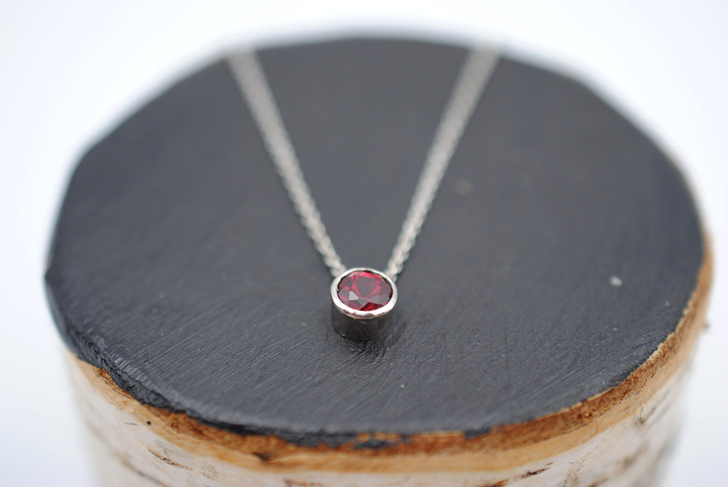 Garnet Bezel Setting Silver Pendant Necklace