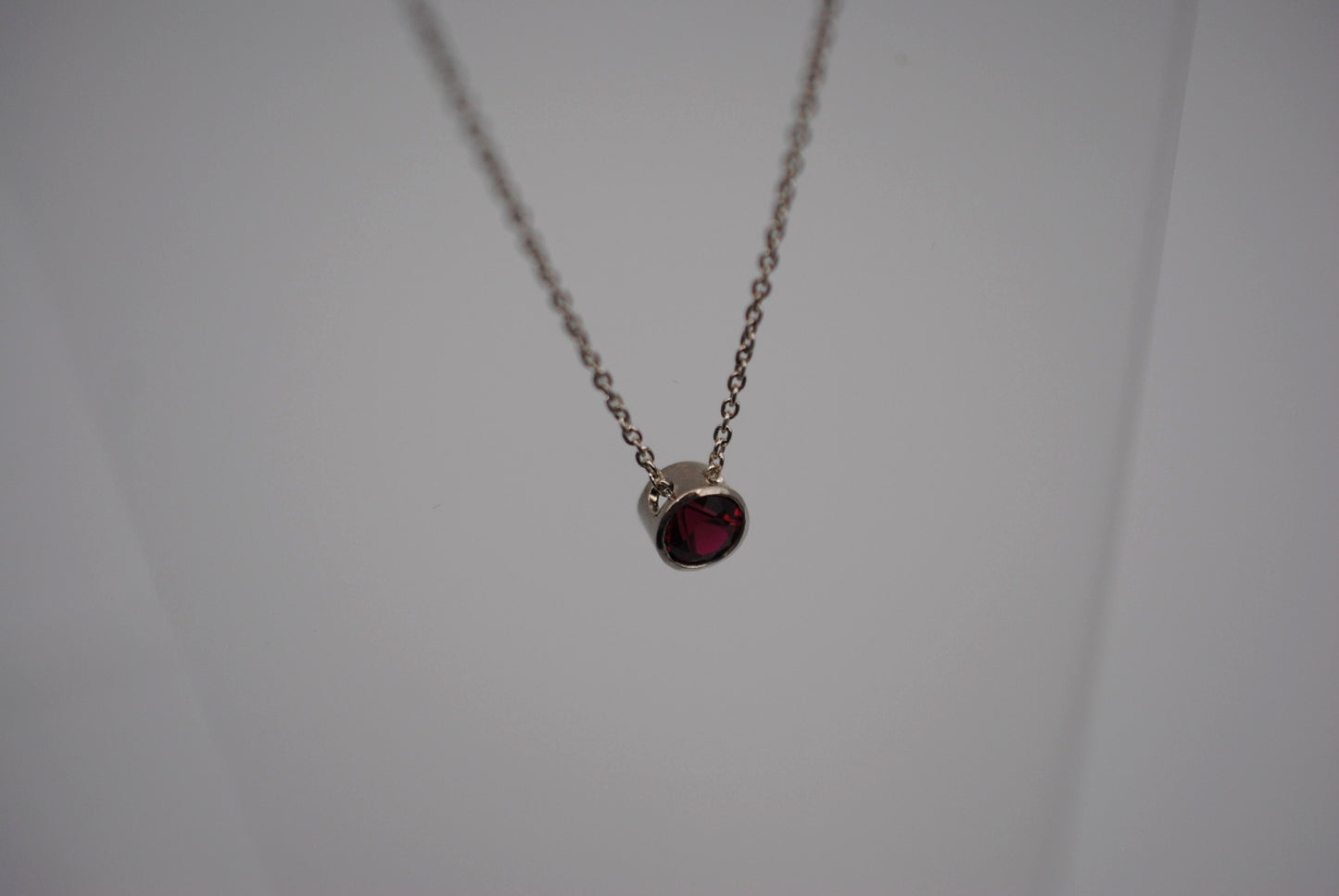 Garnet Bezel Setting Silver Pendant Necklace