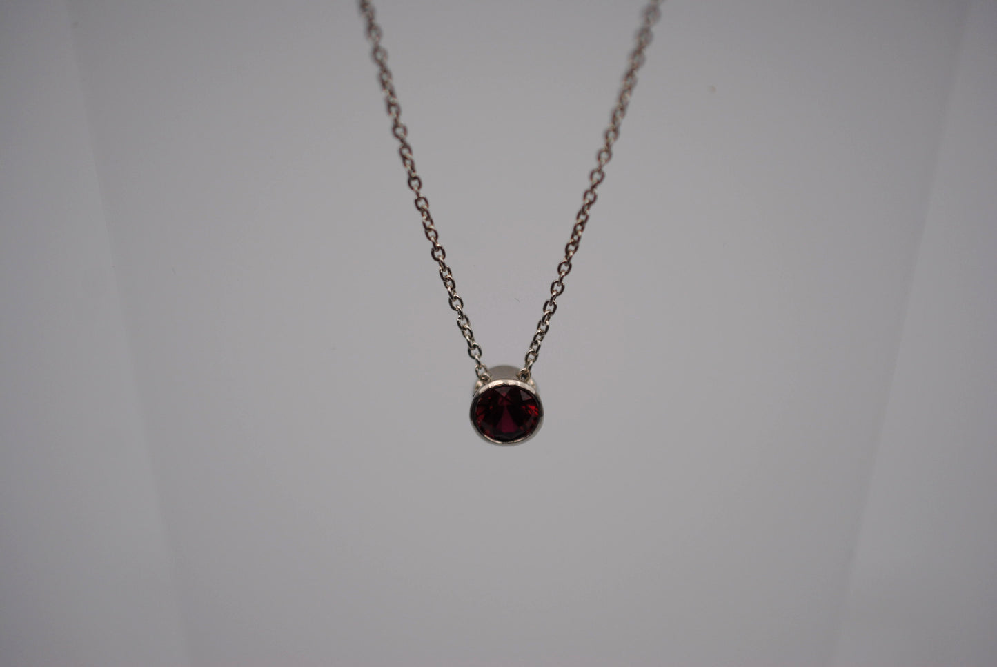 Garnet Bezel Setting Silver Pendant Necklace