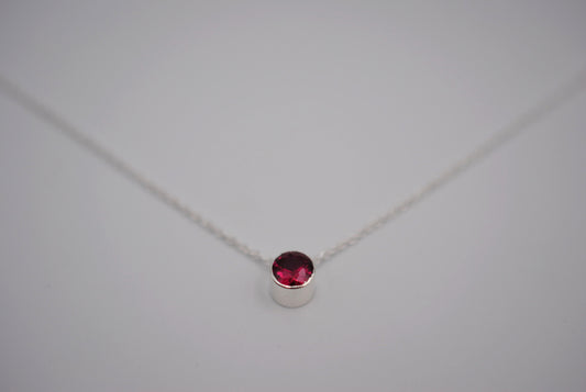 Ruby Bezel Setting Silver Pendant Necklace