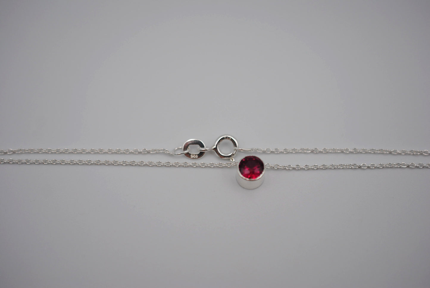 Ruby Bezel Setting Silver Pendant Necklace