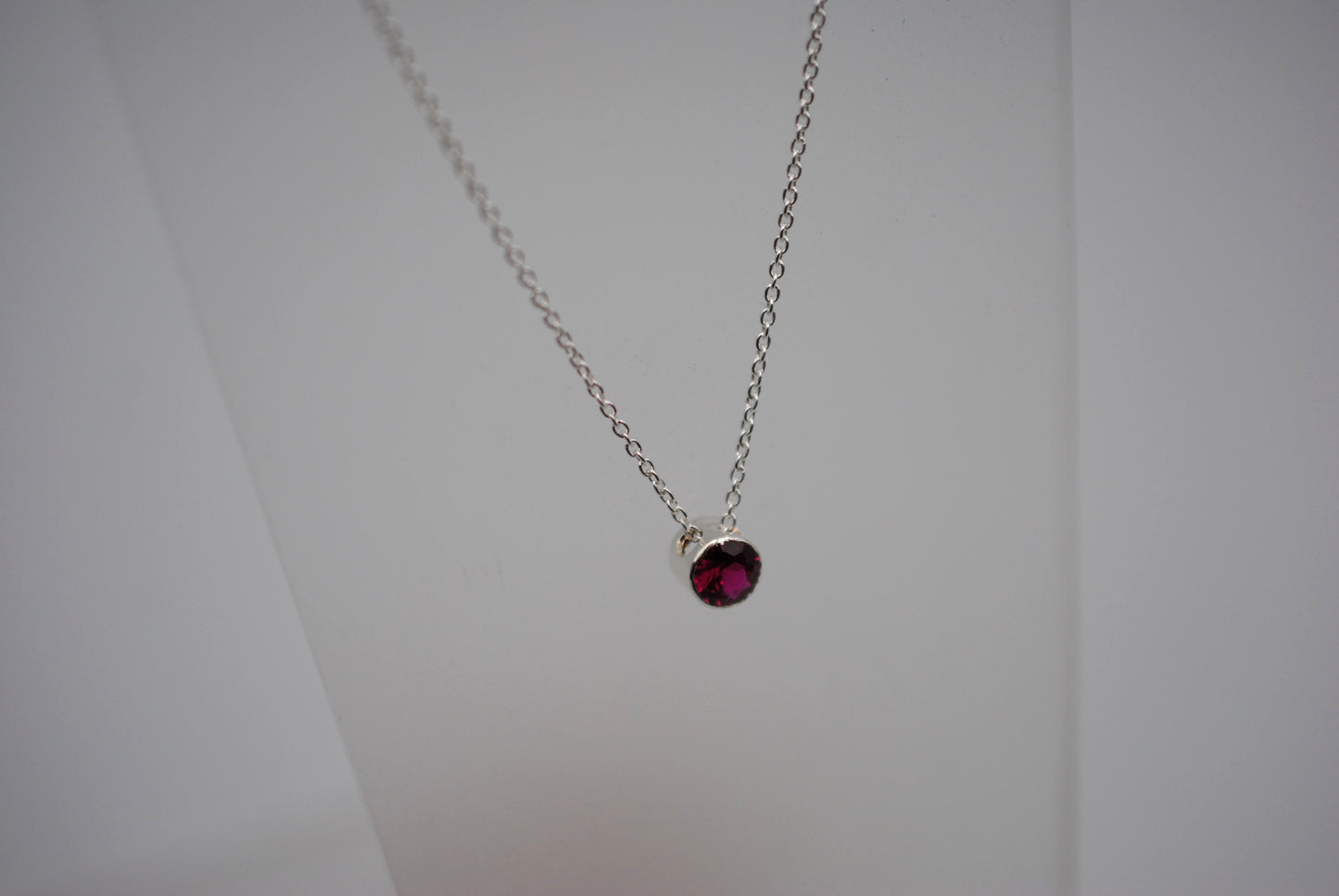 Ruby Bezel Setting Silver Pendant Necklace