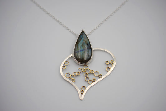 Labradorite Asymmetrical  Honeycomb Pendant Necklace