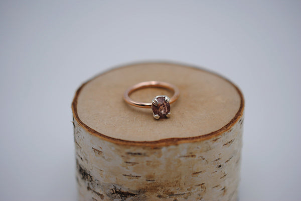 Garnet Ring: Oval Cut, Rose Gold Fill Band, Silver Setting