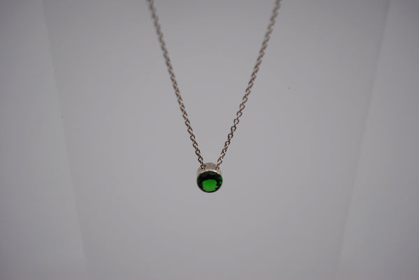 Emerald Bezel Setting Silver Pendant Necklace